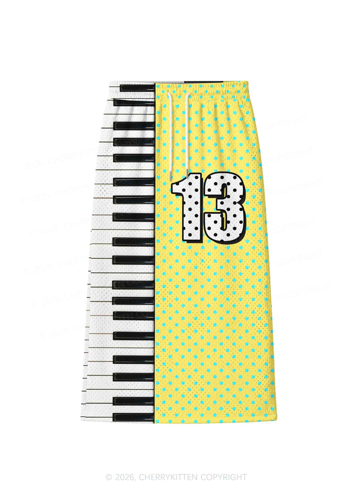 Yellow Dots Piano Keys Y2K Sport Jersey Drawstring Midi Skirt Cherrykitten
