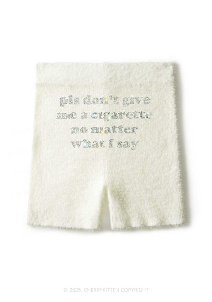 Rhinestone Dont Give Me Cigarette Y2K Fluffy Shorts Cherrykitten