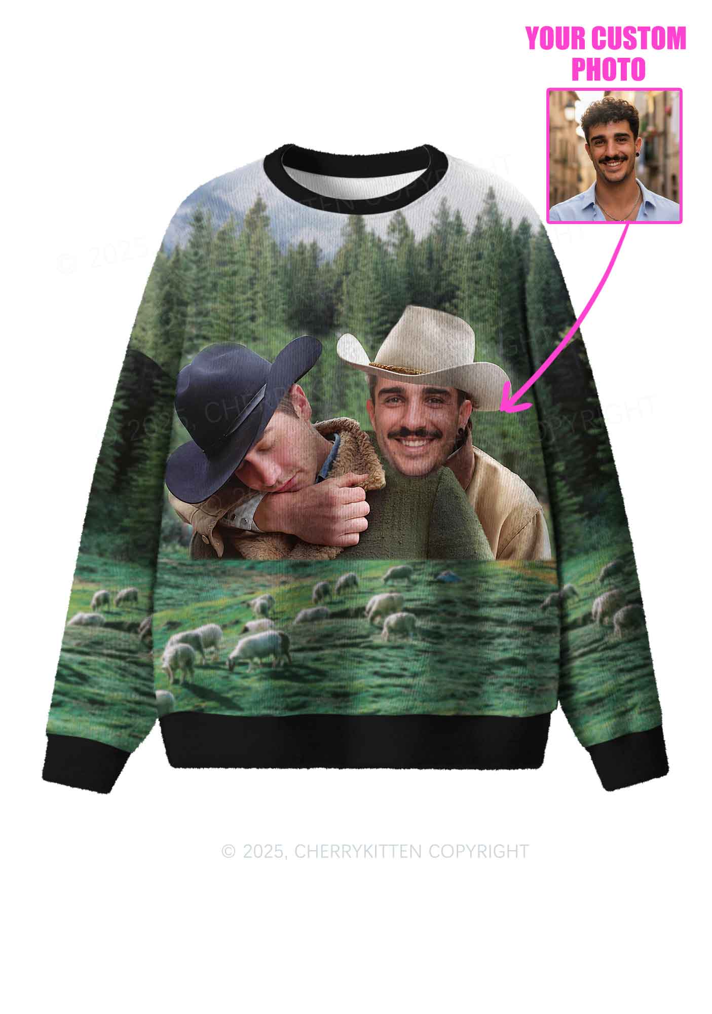 Custom Gay Cowboy Pride Y2K Christmas Knit Sweatshirt Cherrykitten