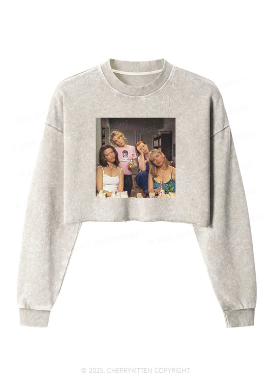 Girl Puzzled Y2K Crop Washed Sweatshirts Cherrykitten