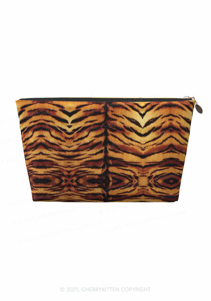 Wild Tiger Texture Y2K Leather Makeup Bag Cherrykitten