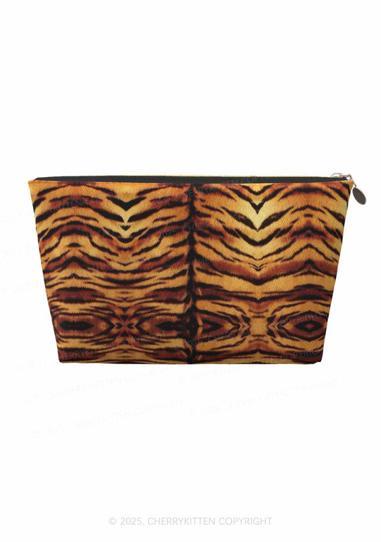 Wild Tiger Texture Y2K Leather Makeup Bag Cherrykitten