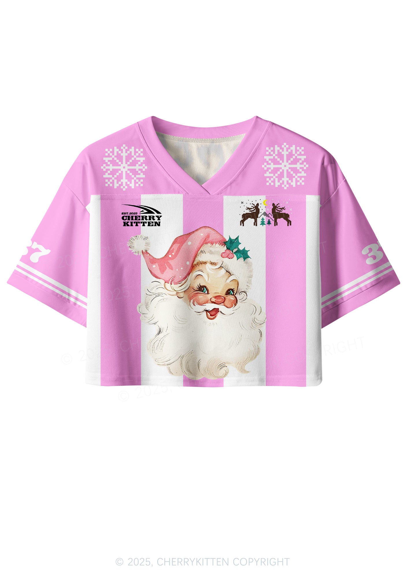 Custom Christmas Pink Santa Y2K Crop Sport Jersey Shirts Cherrykitten