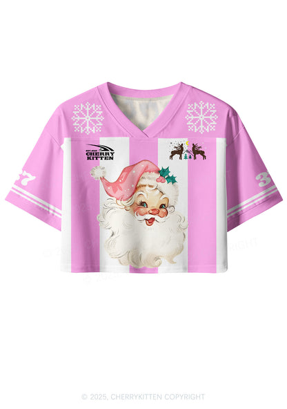 Custom Christmas Pink Santa Y2K Crop Sport Jersey Shirts Cherrykitten
