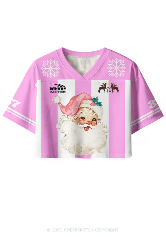 Custom Christmas Pink Santa Y2K Crop Sport Jersey Shirts Cherrykitten