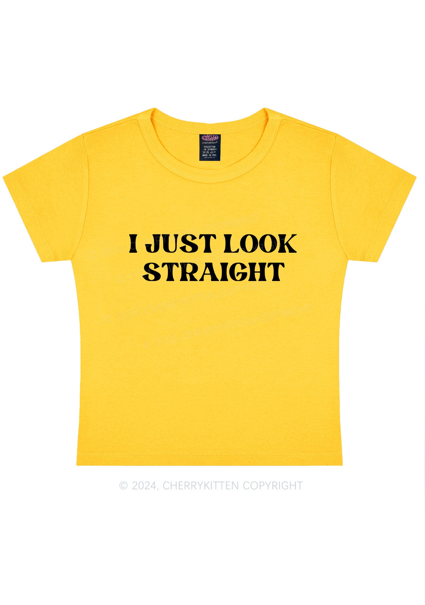 I Just Look Straight Y2k Baby Tee