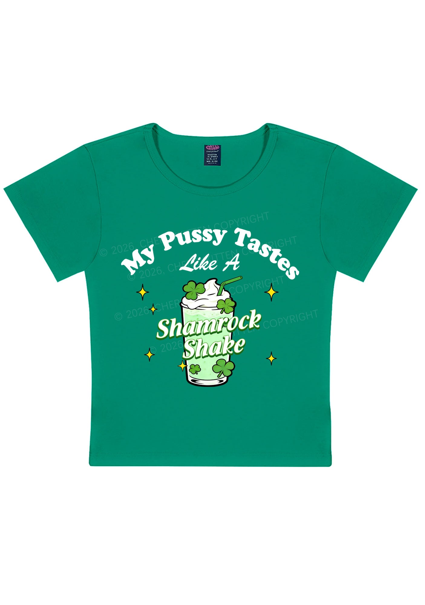 My Puxxy Tastes Like Shamrock Shake St Patricks Y2K Baby Tee Cherrykitten