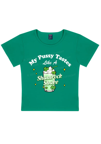 My Puxxy Tastes Like Shamrock Shake St Patricks Y2K Baby Tee Cherrykitten