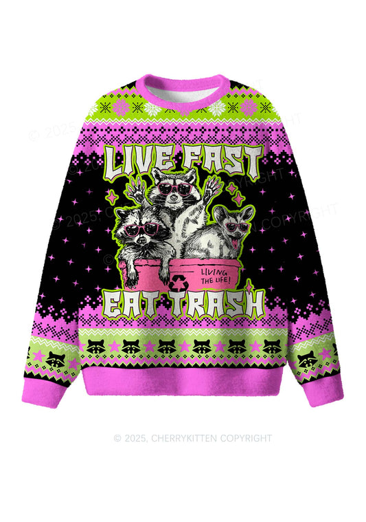 Live Fast Eat Trash Y2K Christmas Knit Sweatshirt Cherrykitten