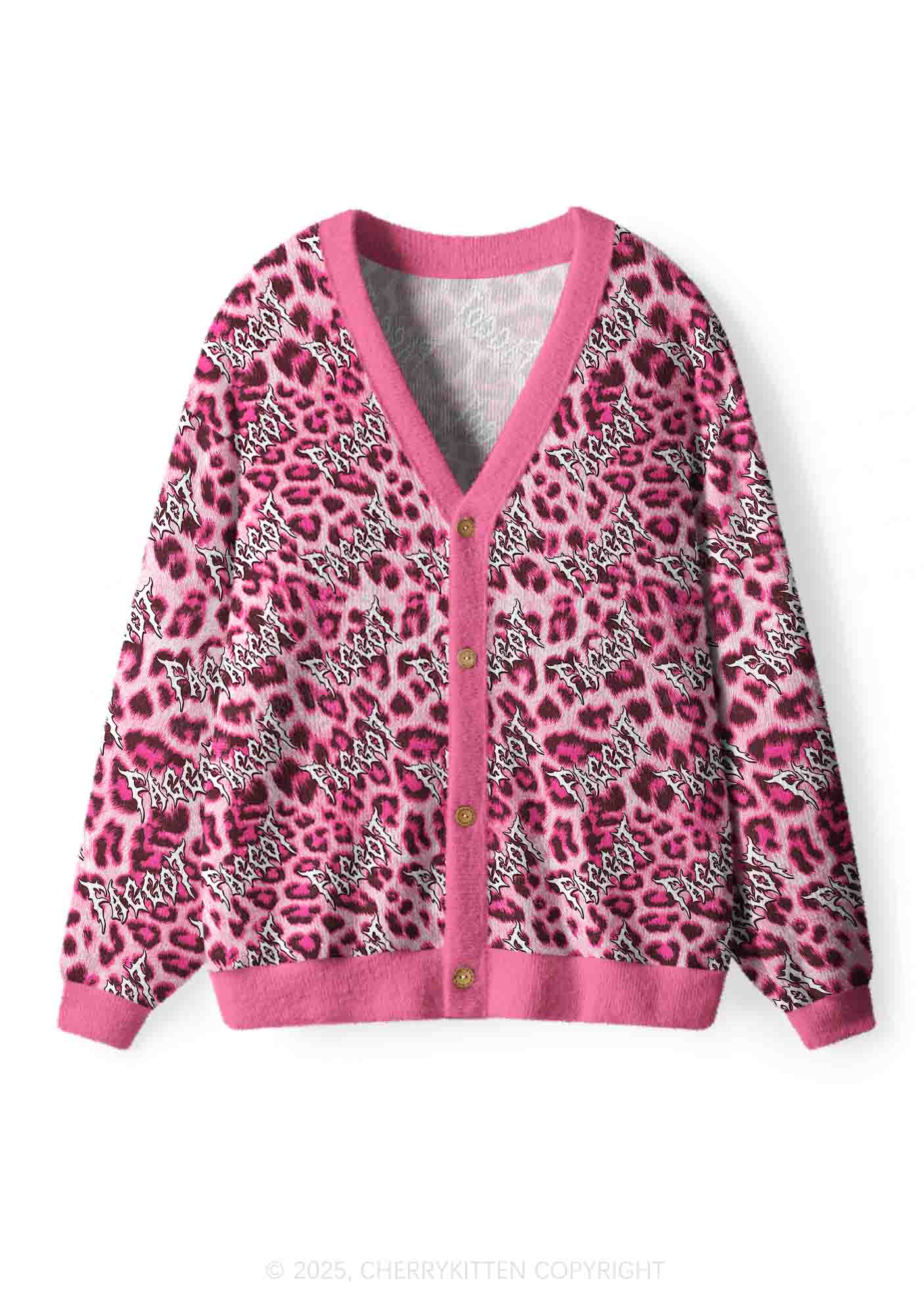 Pink Leopard Faggot Pride Y2K Christmas Cardigan Knit Sweatshirt Cherrykitten