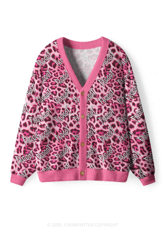 Pink Leopard Faggot Pride Y2K Christmas Cardigan Knit Sweatshirt Cherrykitten