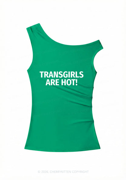 Transgirls Are Hot Pride Y2K Off Shoulder Tank Top Cherrykitten
