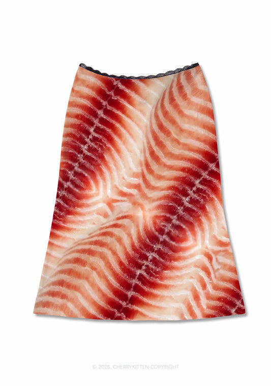 Pork Belly Texture Y2K Print Midi Skirt Cherrykitten