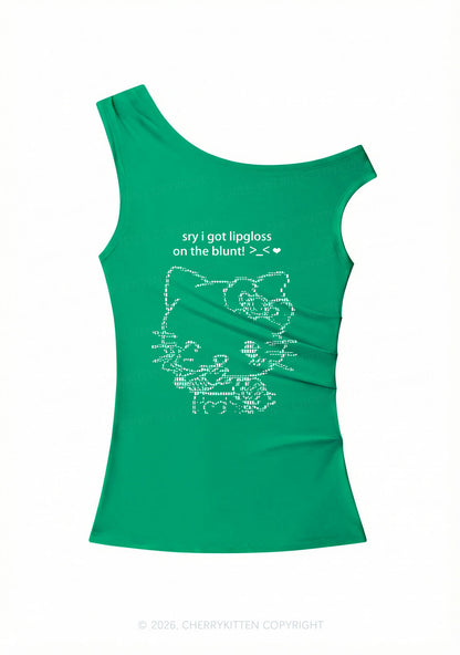 Sorry About Lipgloss Y2K Off Shoulder Tank Top Cherrykitten