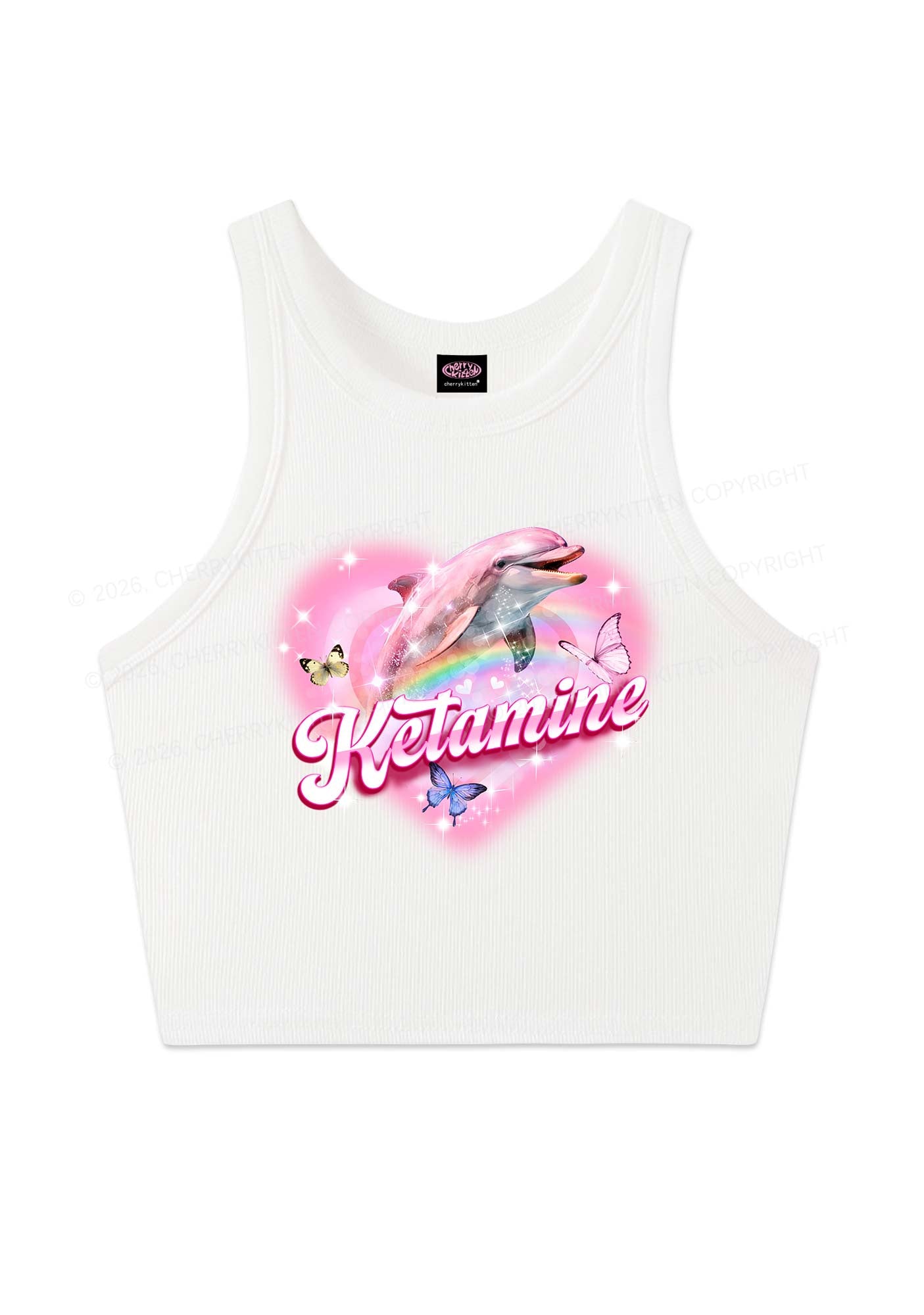 Pink K Dolphin Y2K Crop Tank Top Cherrykitten