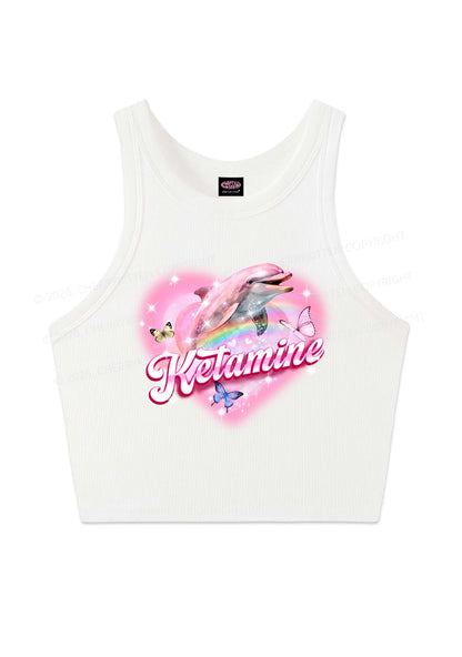 Pink K Dolphin Y2K Crop Tank Top Cherrykitten