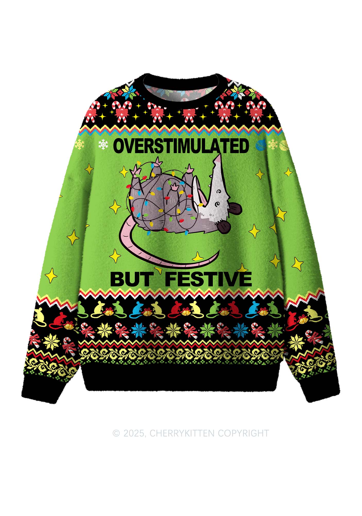 Overstimulated But Festive Y2K Christmas Knit Sweatshirt Cherrykitten
