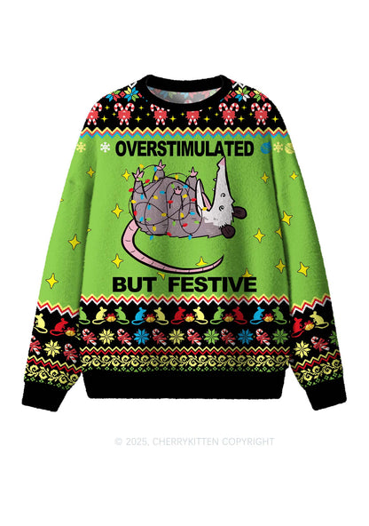 Overstimulated But Festive Y2K Christmas Knit Sweatshirt Cherrykitten