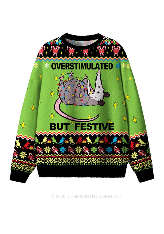 Overstimulated But Festive Y2K Christmas Knit Sweatshirt Cherrykitten