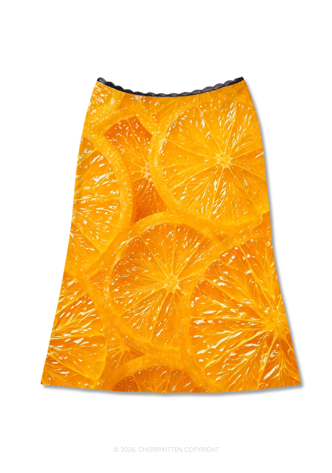 Orange Slice Y2K Print Midi Skirt Cherrykitten