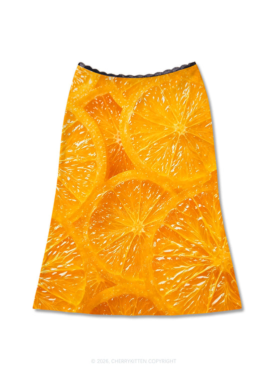 Orange Slice Y2K Print Midi Skirt Cherrykitten