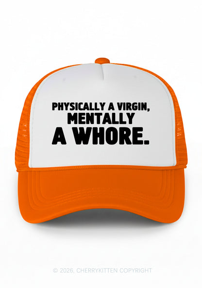 Mentally A Hore Y2K Colorblock Trucker Hat Cherrykitten