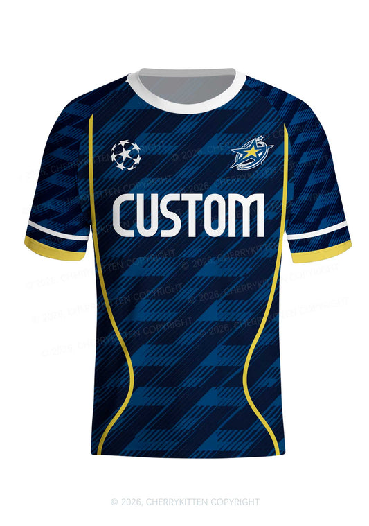 Custom Navy Blue Yellow Stripes Y2K Football Jersey Shirts Cherrykitten