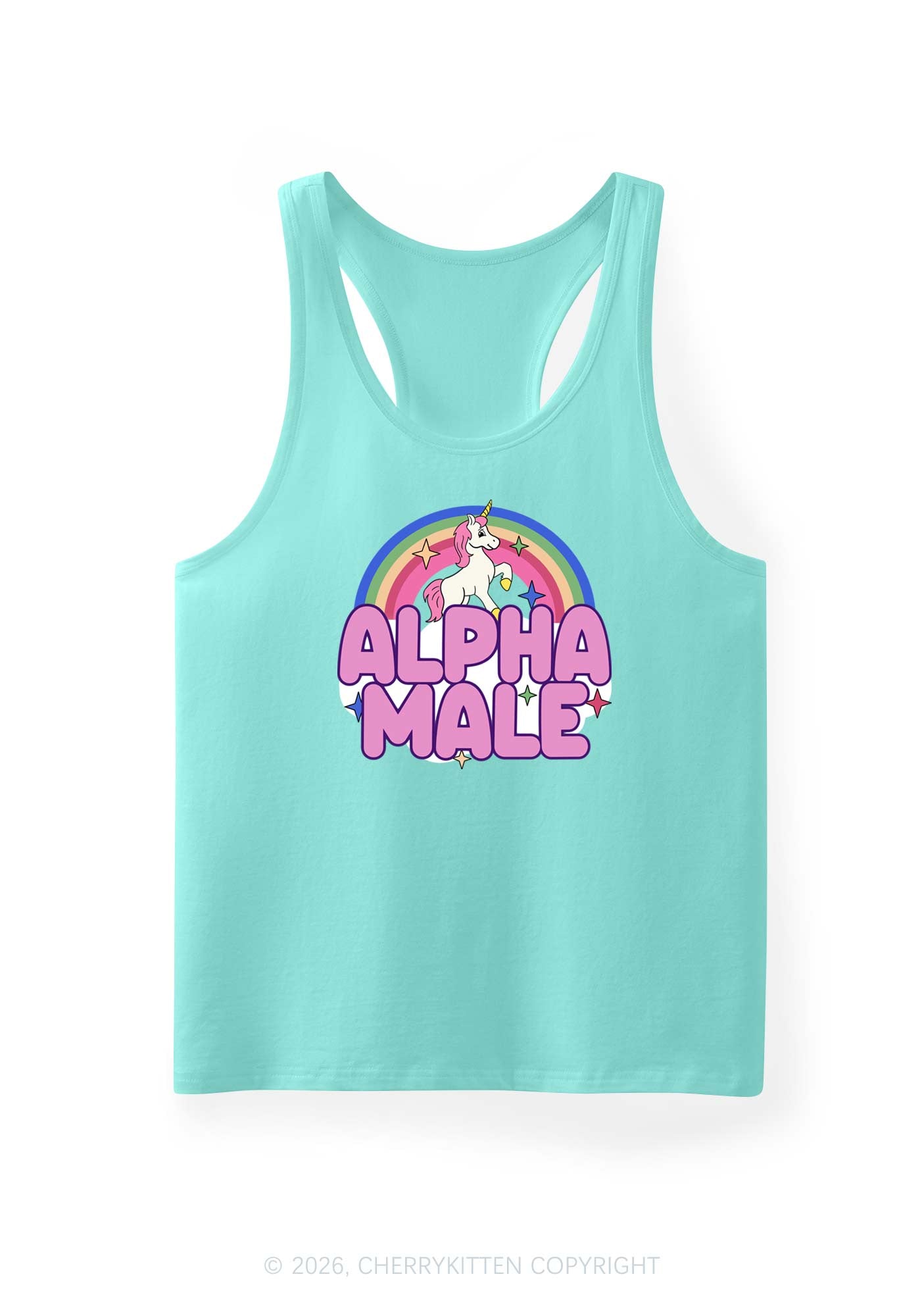 Rainbow Unicorn Alpha Male Y2K Men Racerback Tank Top Cherrykitten