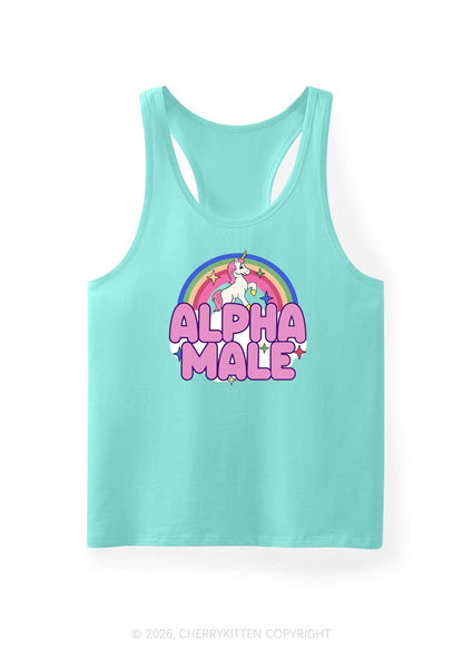 Rainbow Unicorn Alpha Male Y2K Men Racerback Tank Top Cherrykitten