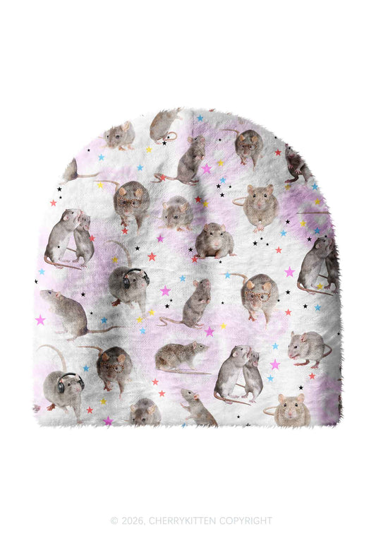 Cute Rats Y2K Print Knit Beanie Cherrykitten