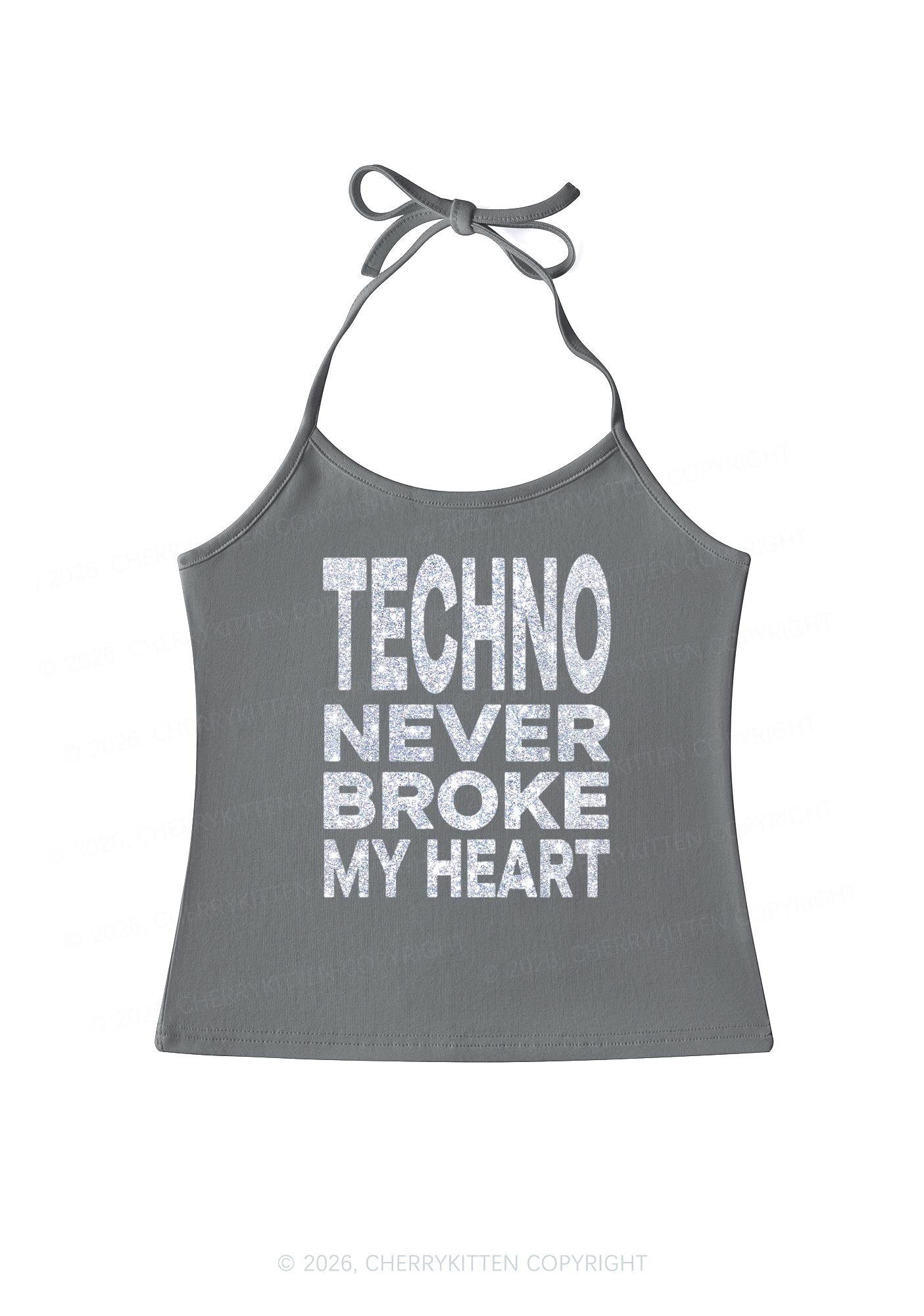 Glitter Techno Heart Y2K Halter Neck Cami Cherrykitten