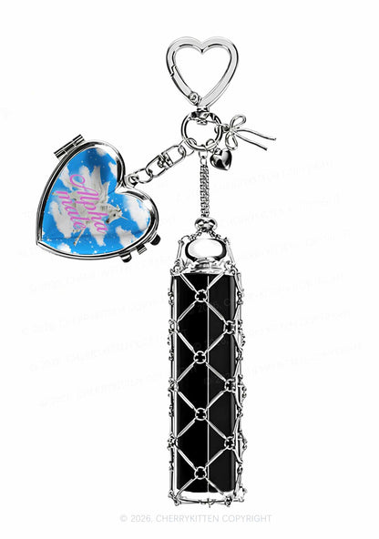 Blue Sky Alpha Male Unicorn 1pc Y2K Metal Mesh Lipstick Holder Keychain With Mirror Cherrykitten