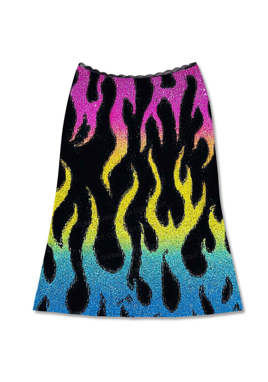 Pansexuality Flame Pride Y2K Print Midi Skirt Cherrykitten