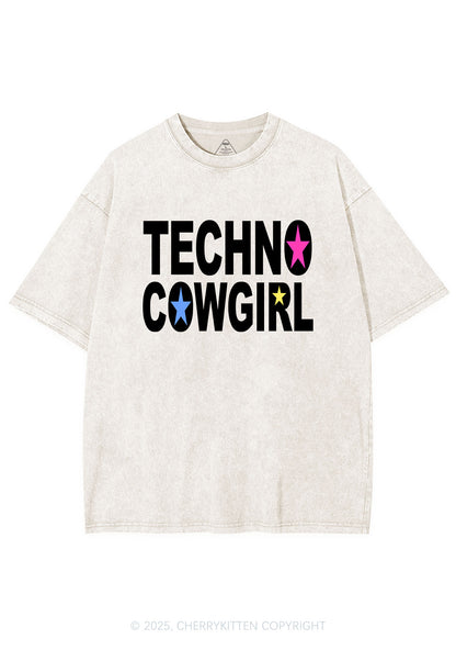 Techno Cowgirl Y2K Shirts Washed Tee Cherrykitten