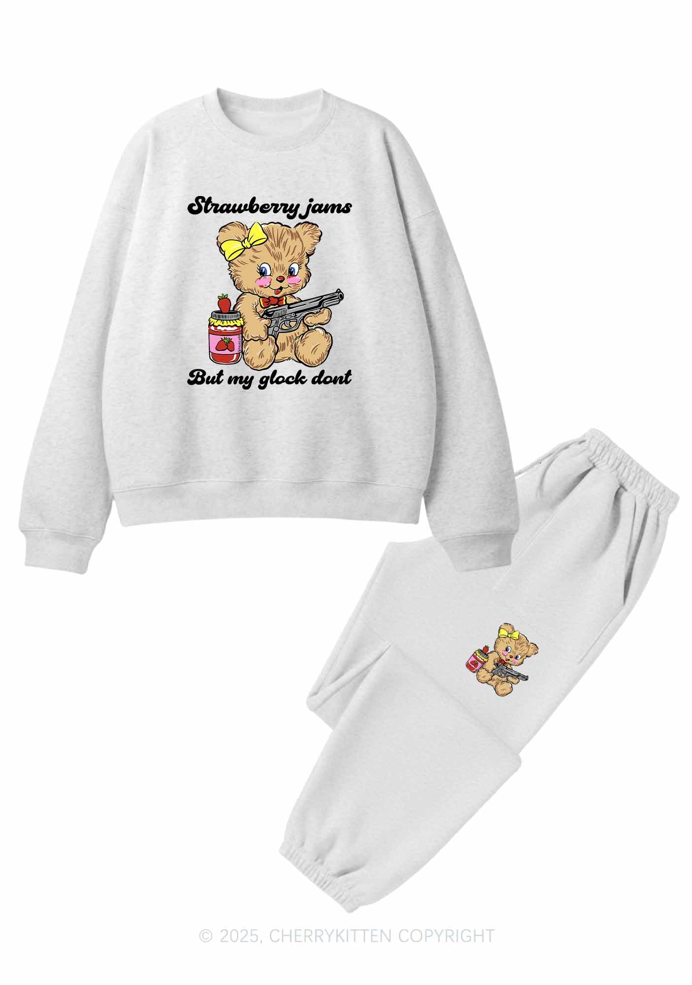 Strawberry Jams Bear Y2K Fleece Sweatshirts Set Cherrykitten