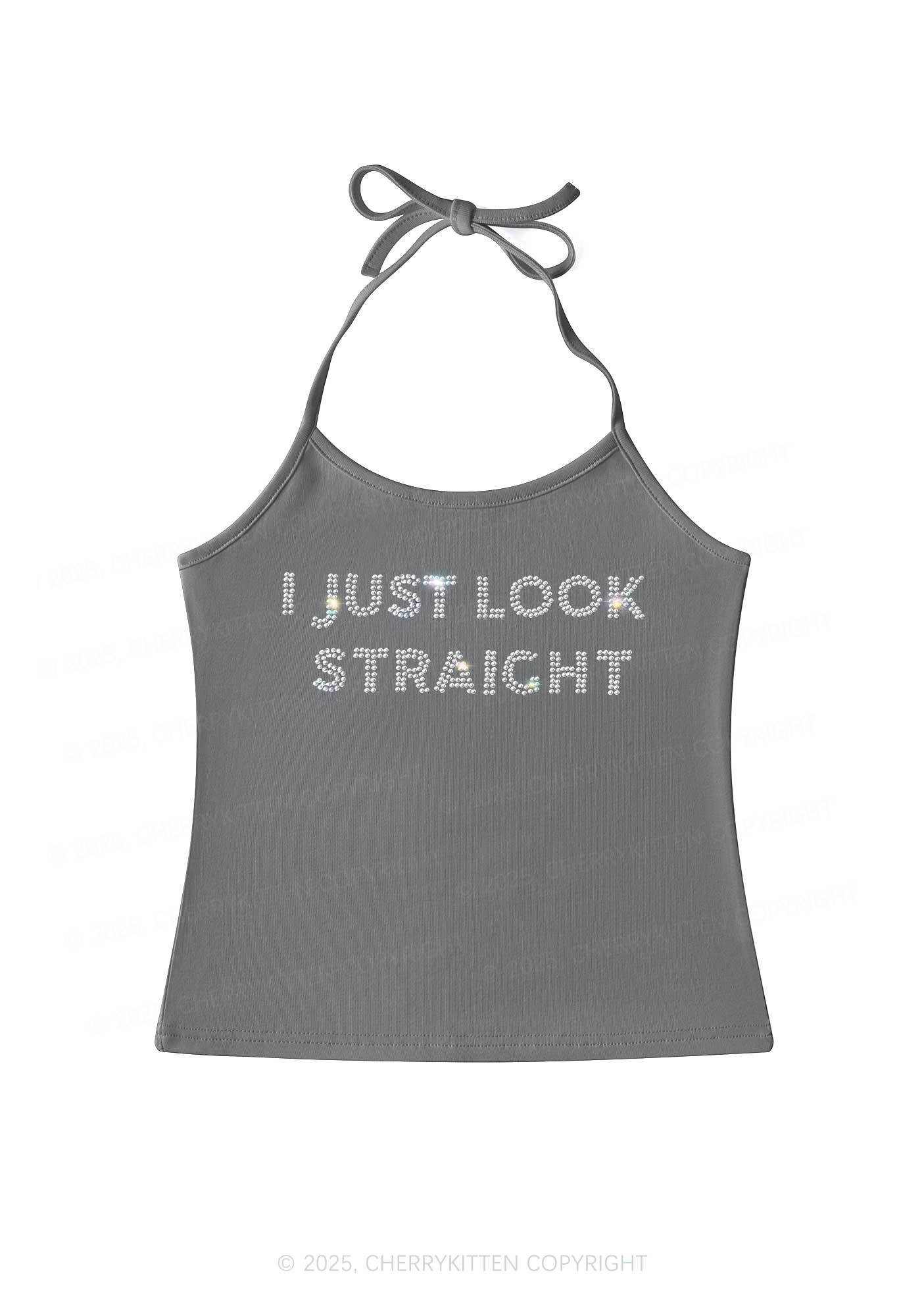 Rhinestone I Just Look Straight Pride Y2K Halter Neck Cami Cherrykitten