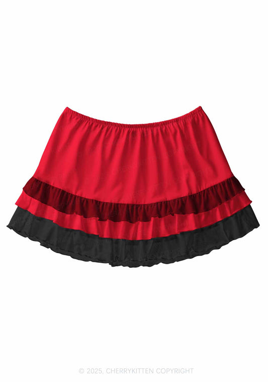 Plain Red Y2K Print Mini Layered Skirt Cherrykitten