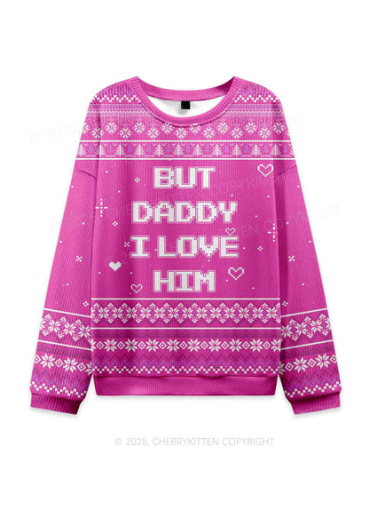 But Daddy I Love Him Y2K Christmas Knit Sweatshirt Cherrykitten