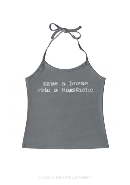 Rhinestone Ride A Mustache Y2K Halter Neck Cami Cherrykitten