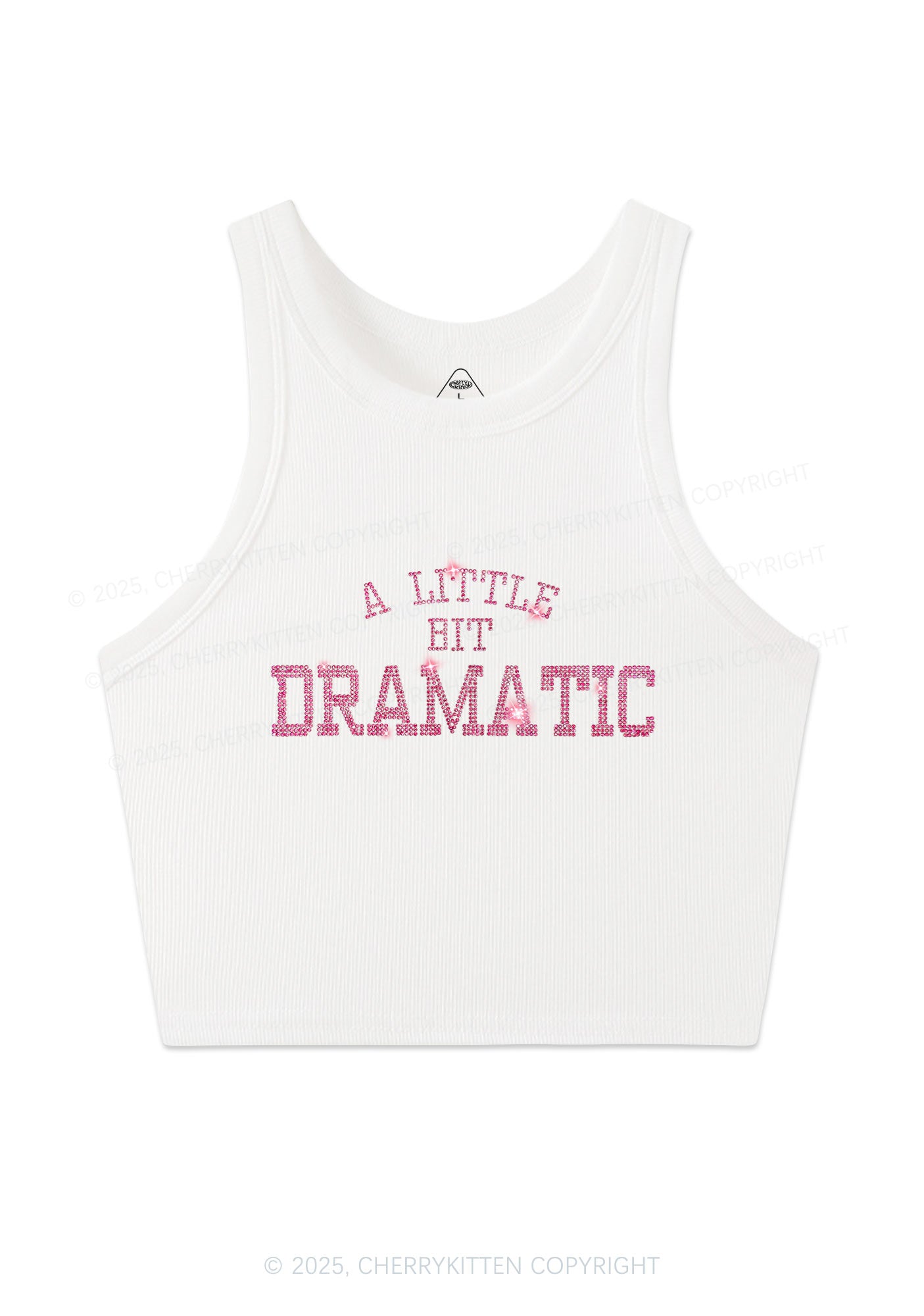 Rhinestone A Little Bit Dramatic Y2K Crop Tank Top Cherrykitten