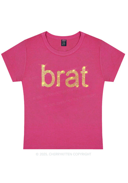 Rhinestone Green Brat Y2K Baby Tee Cherrykitten