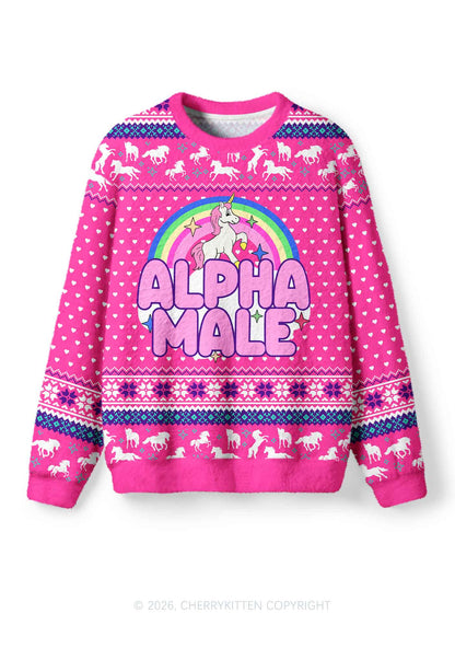 Rainbow Unicorn Alpha Male Y2K Christmas Knit Sweatshirt Cherrykitten