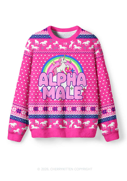 Rainbow Unicorn Alpha Male Y2K Christmas Knit Sweatshirt Cherrykitten