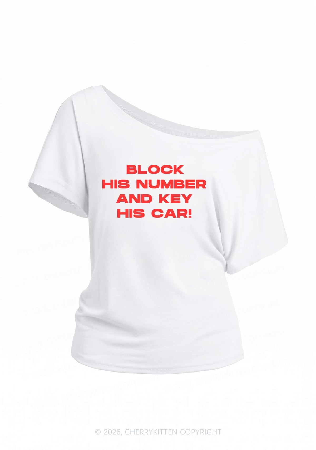 Block His Number Y2K Off Shoulder Tee Cherrykitten