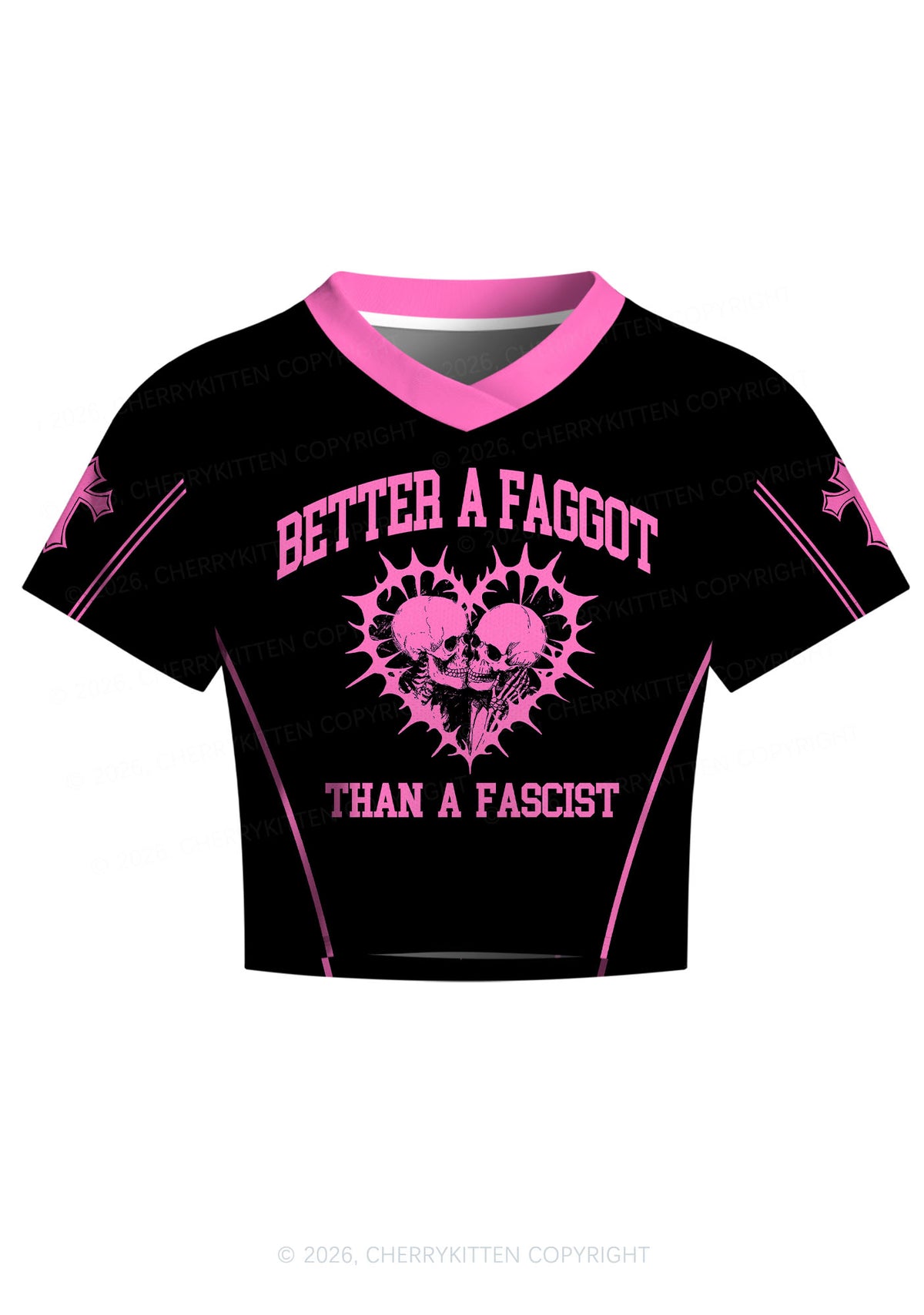 Hot Pink Better A Faggot Than A Fascist Pride Y2K Crop Football Jersey Shirts Cherrykitten