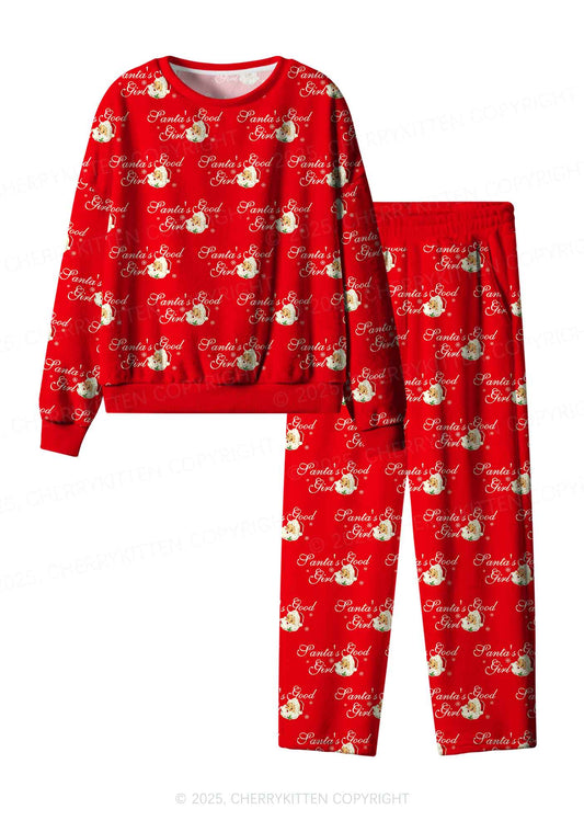 Christmas Santas Good Girl Y2K Fleece Long Sleeve Pajama Set Cherrykitten