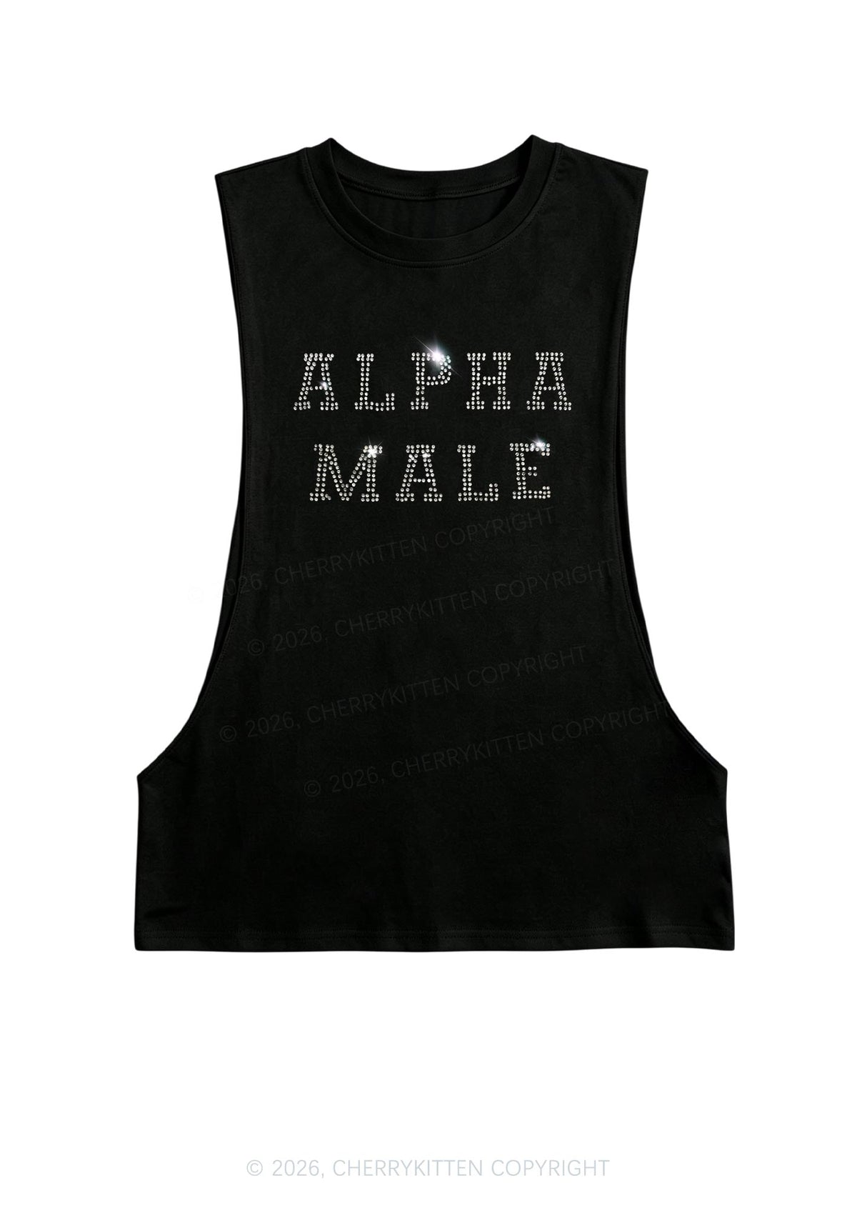Rhinestone Alpha Male Y2K Men Muscle Side Cutoff Tank Top Cherrykitten