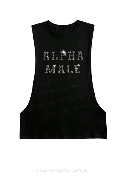 Rhinestone Alpha Male Y2K Men Muscle Side Cutoff Tank Top Cherrykitten