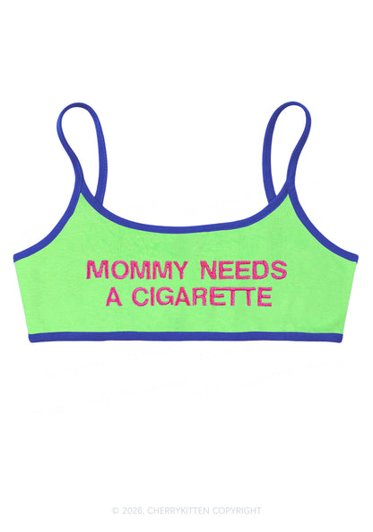 Embroidered Mommy Needs A Cigarette Y2K Super Crop Cami Cherrykitten