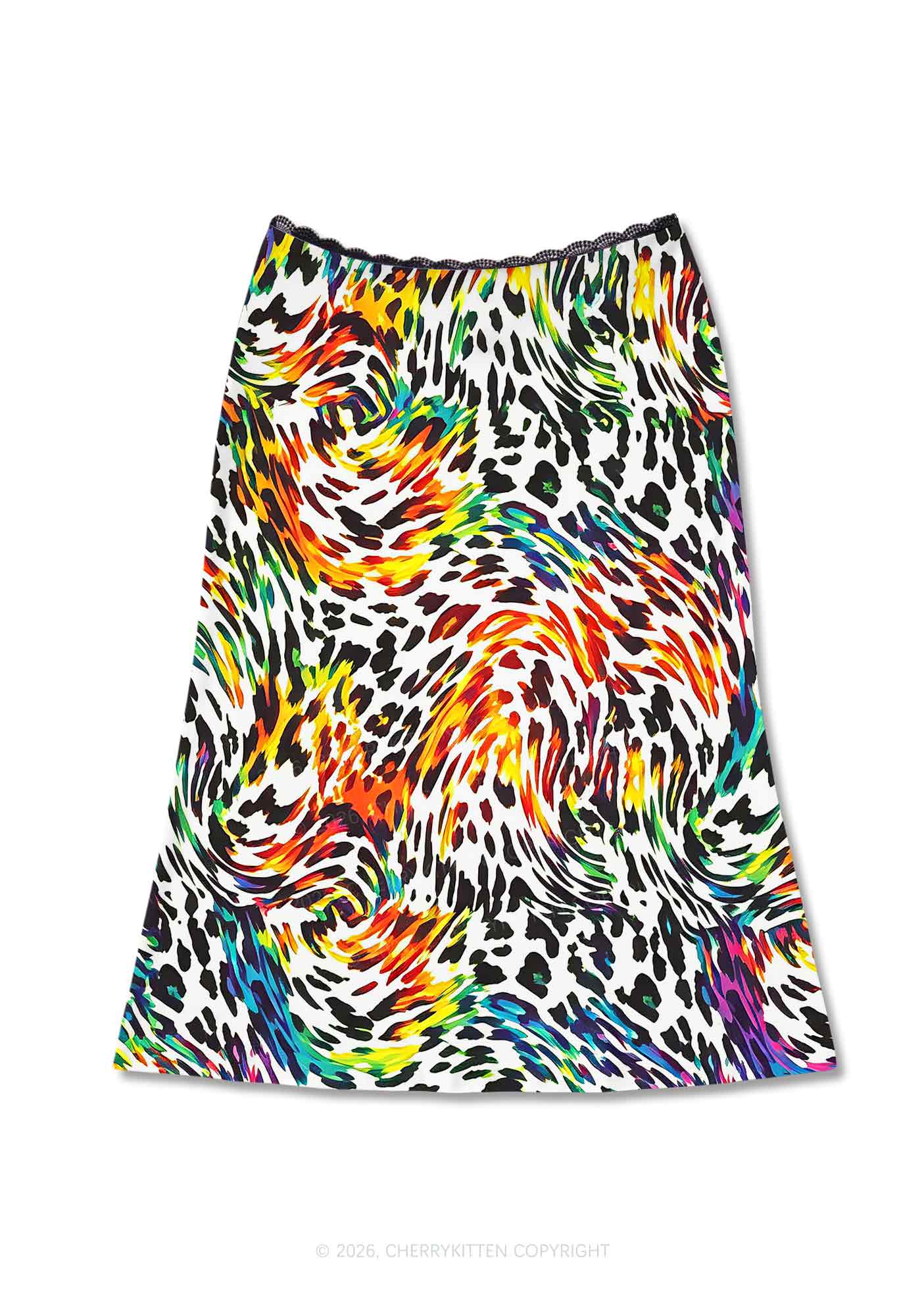 Rainbow Leopard Pride Y2K Print Midi Skirt Cherrykitten